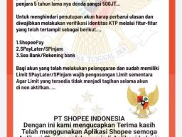 AWAS!!! Modus Baru Penipuan Mengatasnamakan Shopee, Seorang Ibu Rumah Tangga Hampir Tertipu
