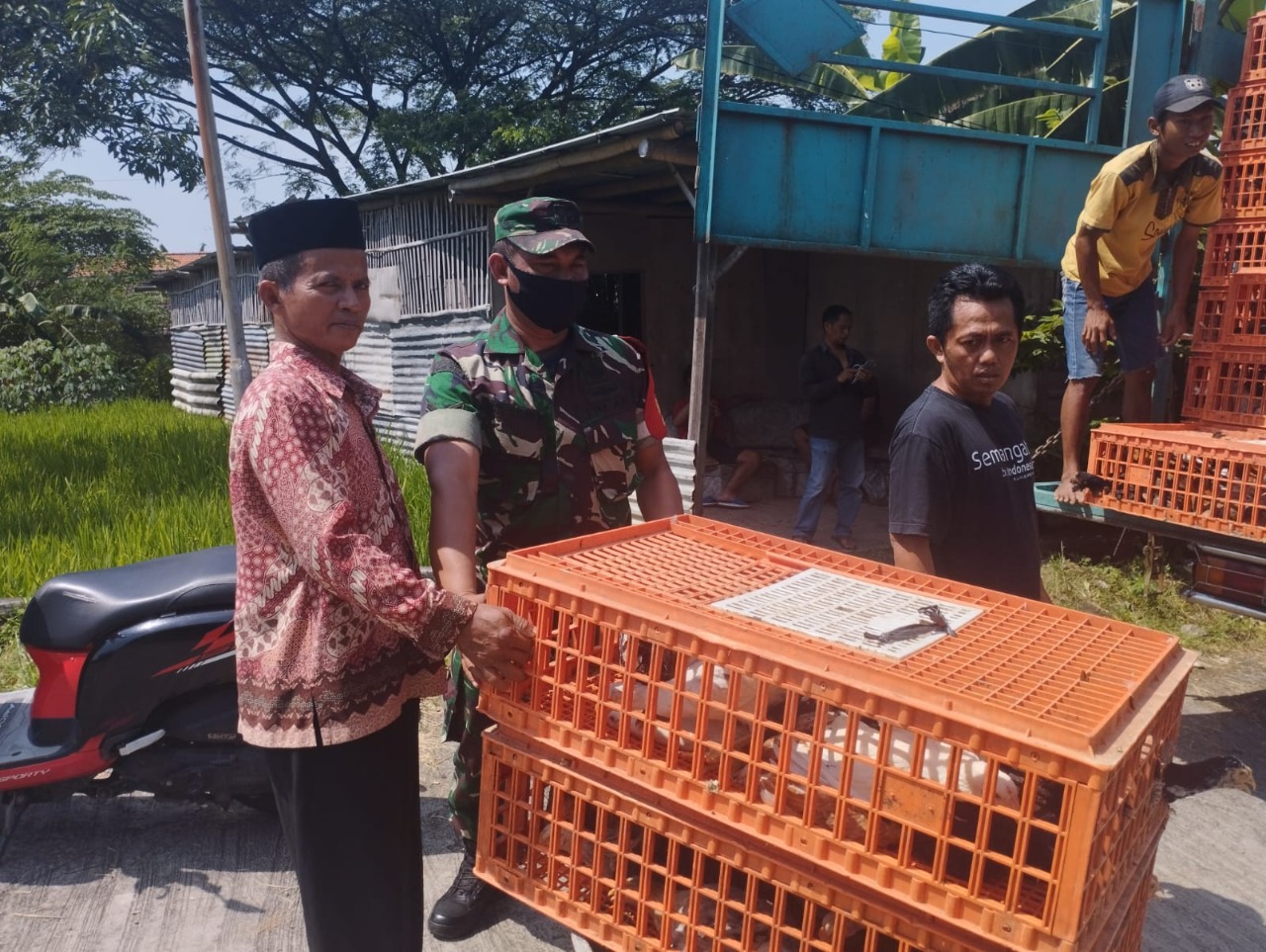 Babinsa Dampingi Penyerahan Hibah Daerah Kepada Kelompok Peternak Unggas Desa Setro Menganti