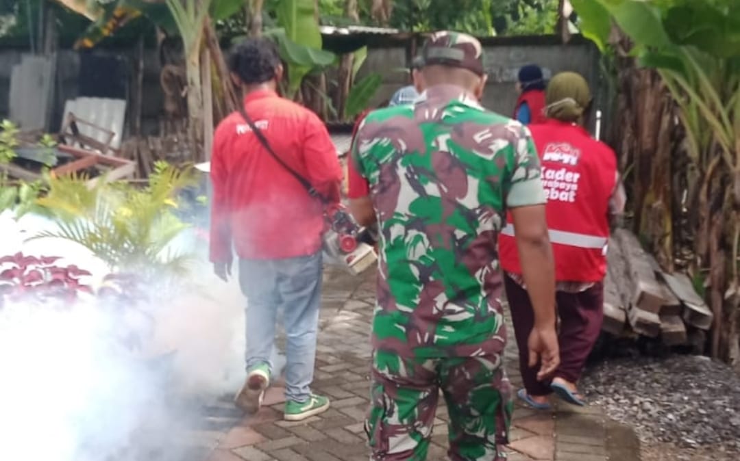 Cegah Mewabahnya DBD, Babinsa Bersama Pihak Terkait Lakukan Fogging