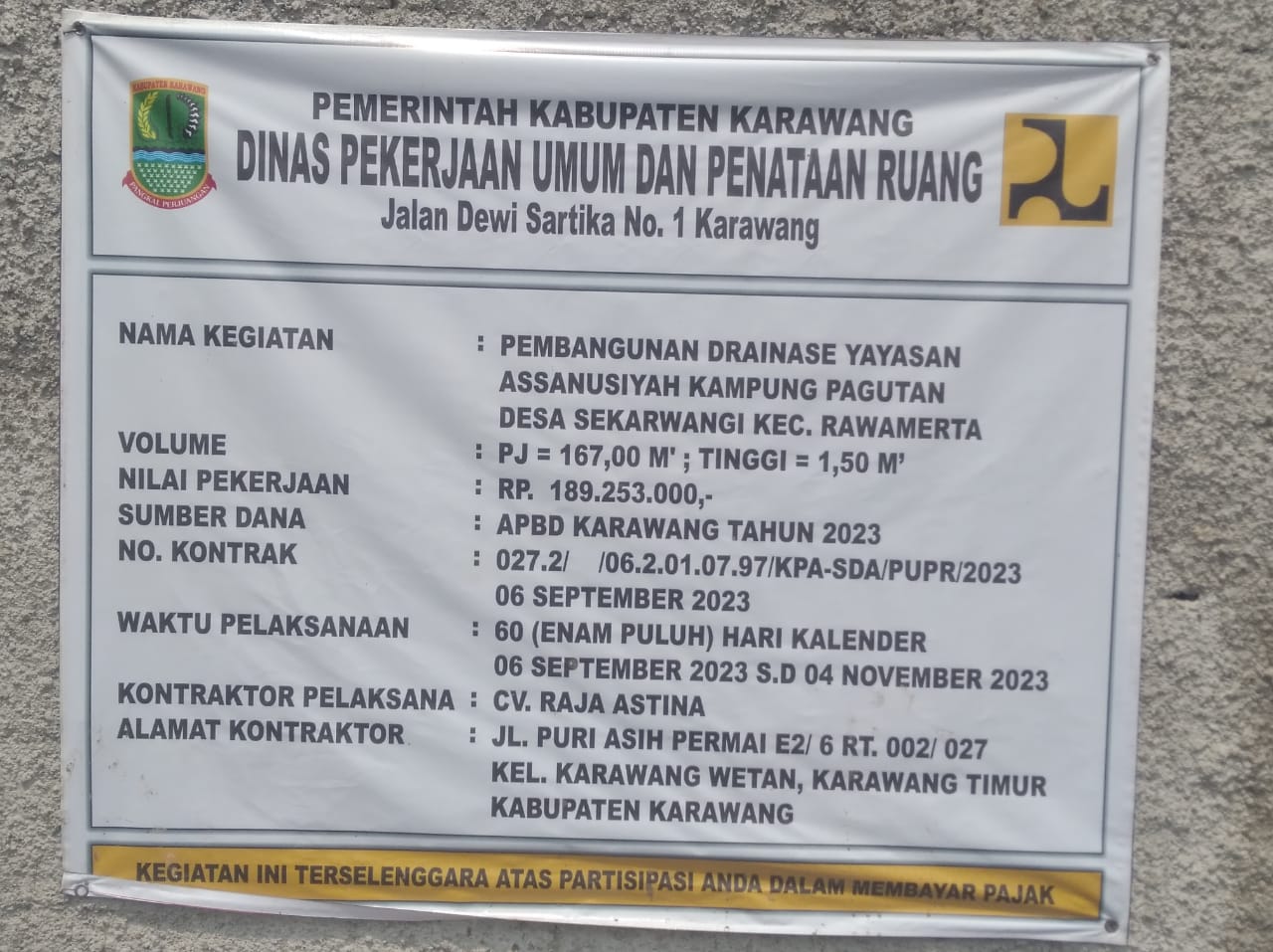 Pembangunan Drainase  Dusun Pagutan, Desa Sekarwangi Kecamatan Rawamerta Diduga Curi Volume Kerja Pengawas Tidur