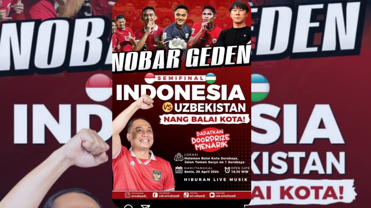 Nobar Piala Asia U-23, Wali Kota Surabaya Ajak Masyarakat Dukung Timnas Garuda Muda