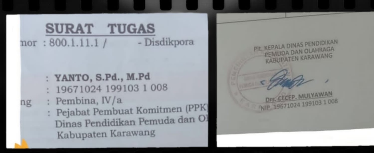 Penyalagunaan Wewenang, NIP Kadis Disdikpora Karawang Di Pakai Kabid Buat Surat Tugas