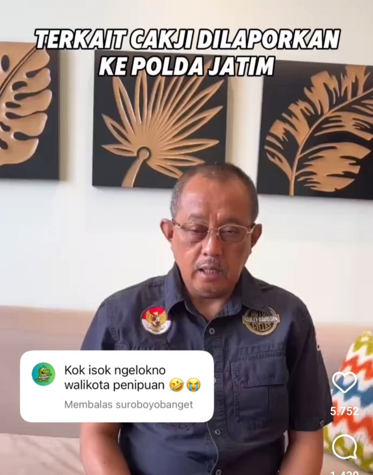 Foto : Gambar Armuji Wakil Walikota saat memberikan statmen di Instagram