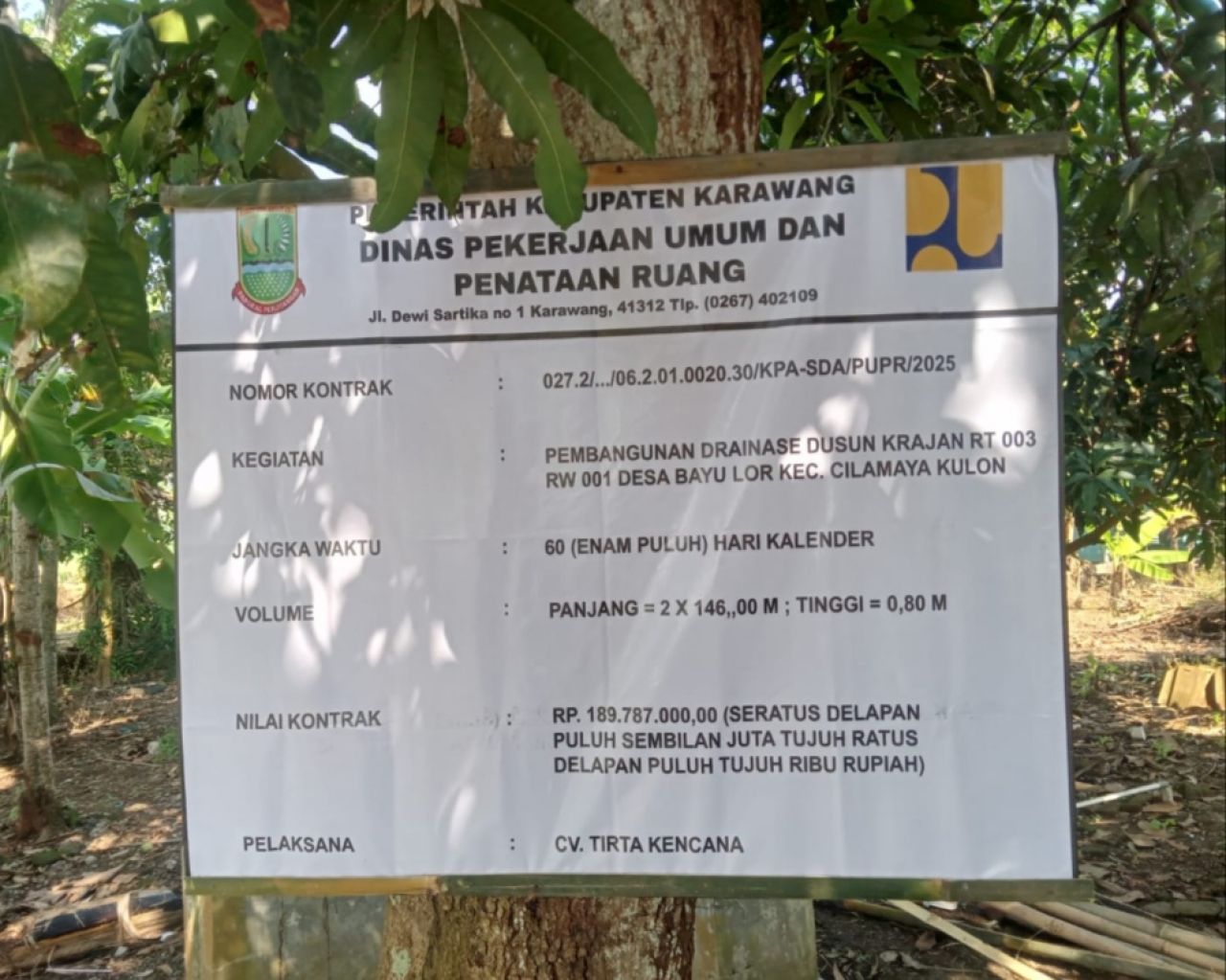 CV Tirta Kencana Diduga Subkontraktorkan Pembangunan. Drainase Ke Mandor Sebesar 80 Juta