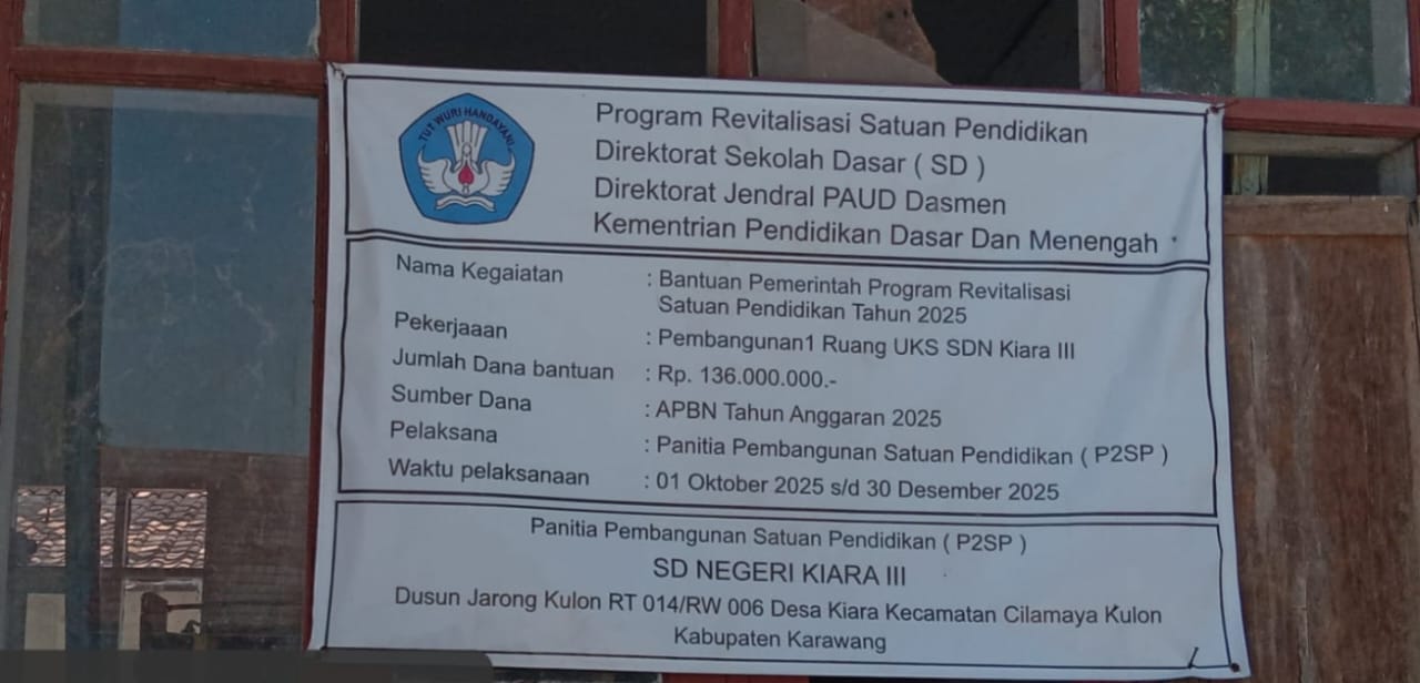 Papan pengumuman Proyek Revitalisasi SDN Kiara 3 Karawang (Foto: Dok @di rj karawang)