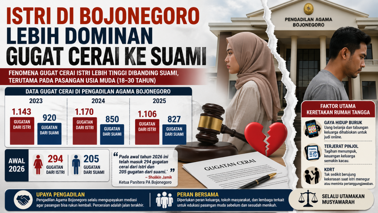 Istri di Bojonegoro Lebih Dominan Mengajukan Gugat Cerai ke Suami