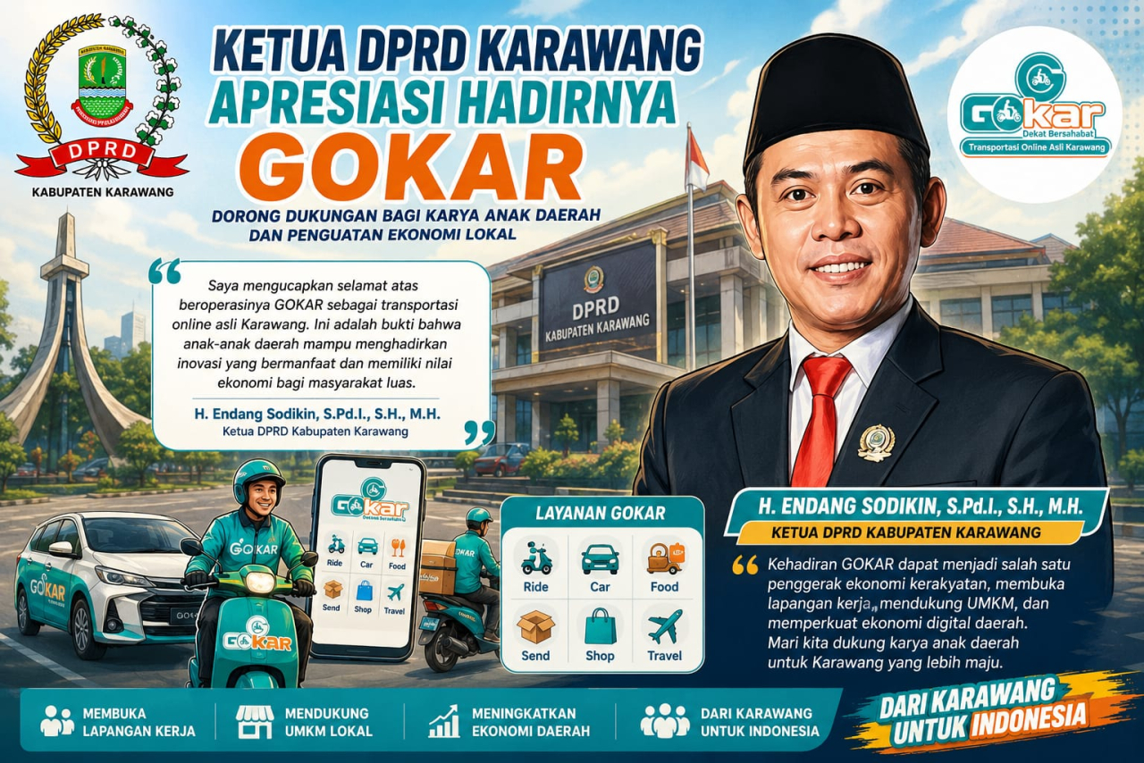 Gambar poster: Ketua DPRD Karawang, Endang Solikin mengapresiasi hadirnya digitalisasi Gokar sebagai langkah perkembangan alat transportasi (Foto: Dok rd/info)